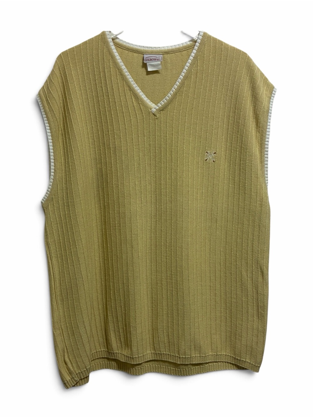Oxbow Vintage Large Sweater Knit Vest Yellow 100% Cotton Embroidered Logo France
